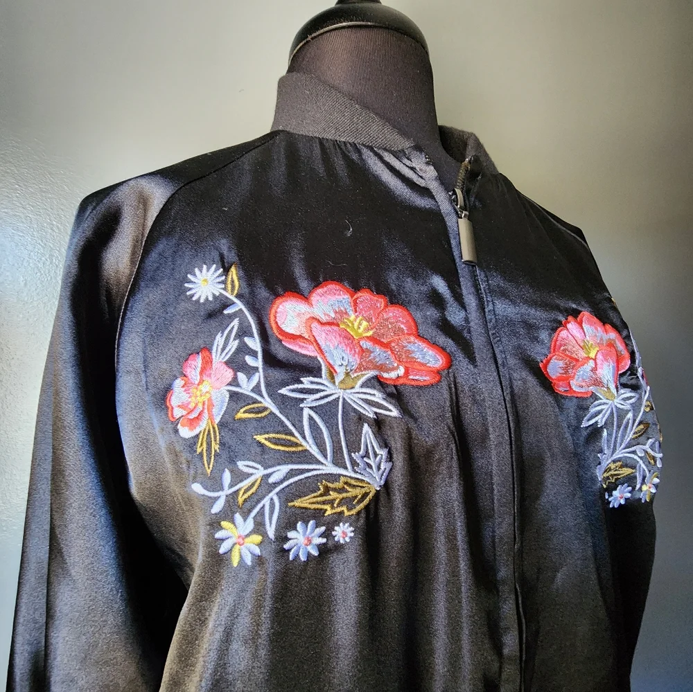 Saks Fifth Avenue Silky Embroidered Bomber Jacket - Picture 4 of 5